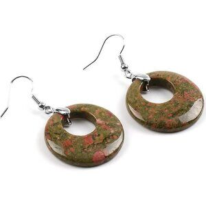 Unakite Natural Stone Gemstone Healing Round Donut Dangle Earrings